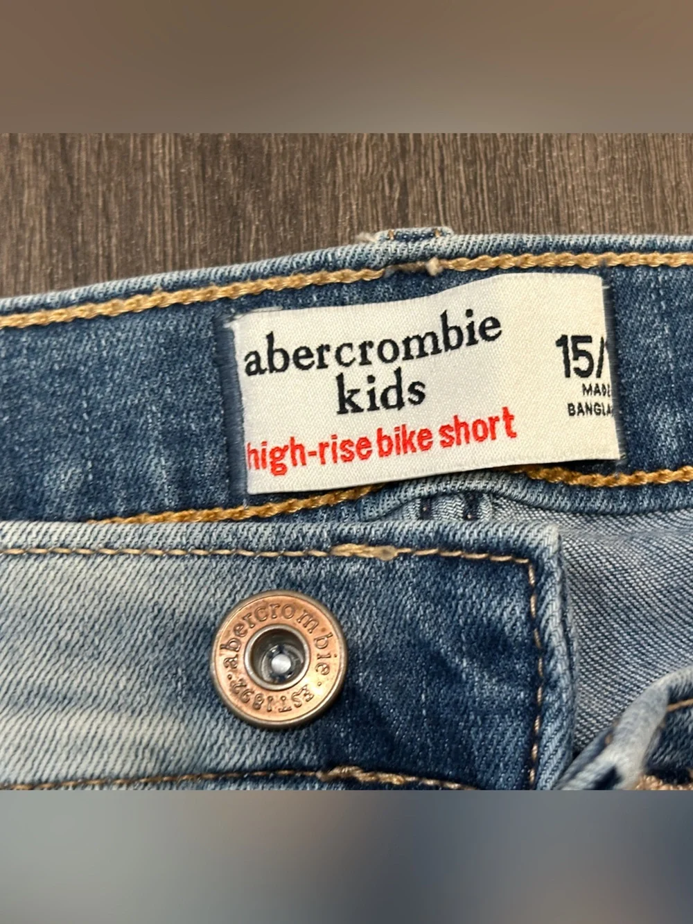 Abercrombie Kids Girls 15/16 Two Tone High Rise Denim Bike Shorts Raw Hem